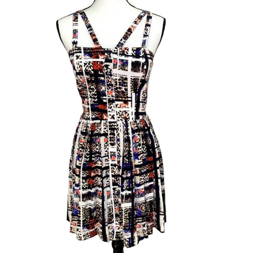 Amanda Uprichard 100% Silk Abstract Floral Leopard Mini Strappy Dress Medium - Picture 2 of 8